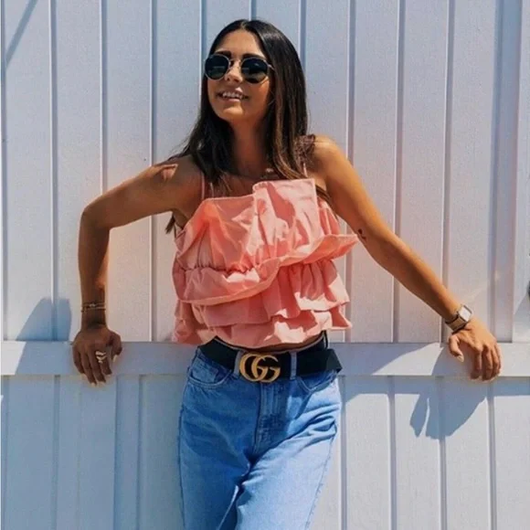 Zara Salmon Ruffled Ruffled Top - Picture 2 of 7